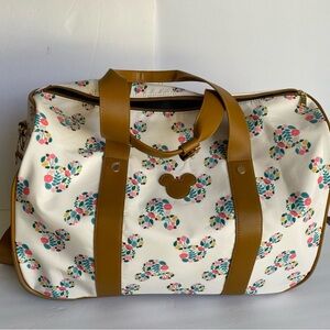 Disney Mickey Mouse Bioworld Floral Travel Duffel Bag Zipper Wheels Handle NWT
